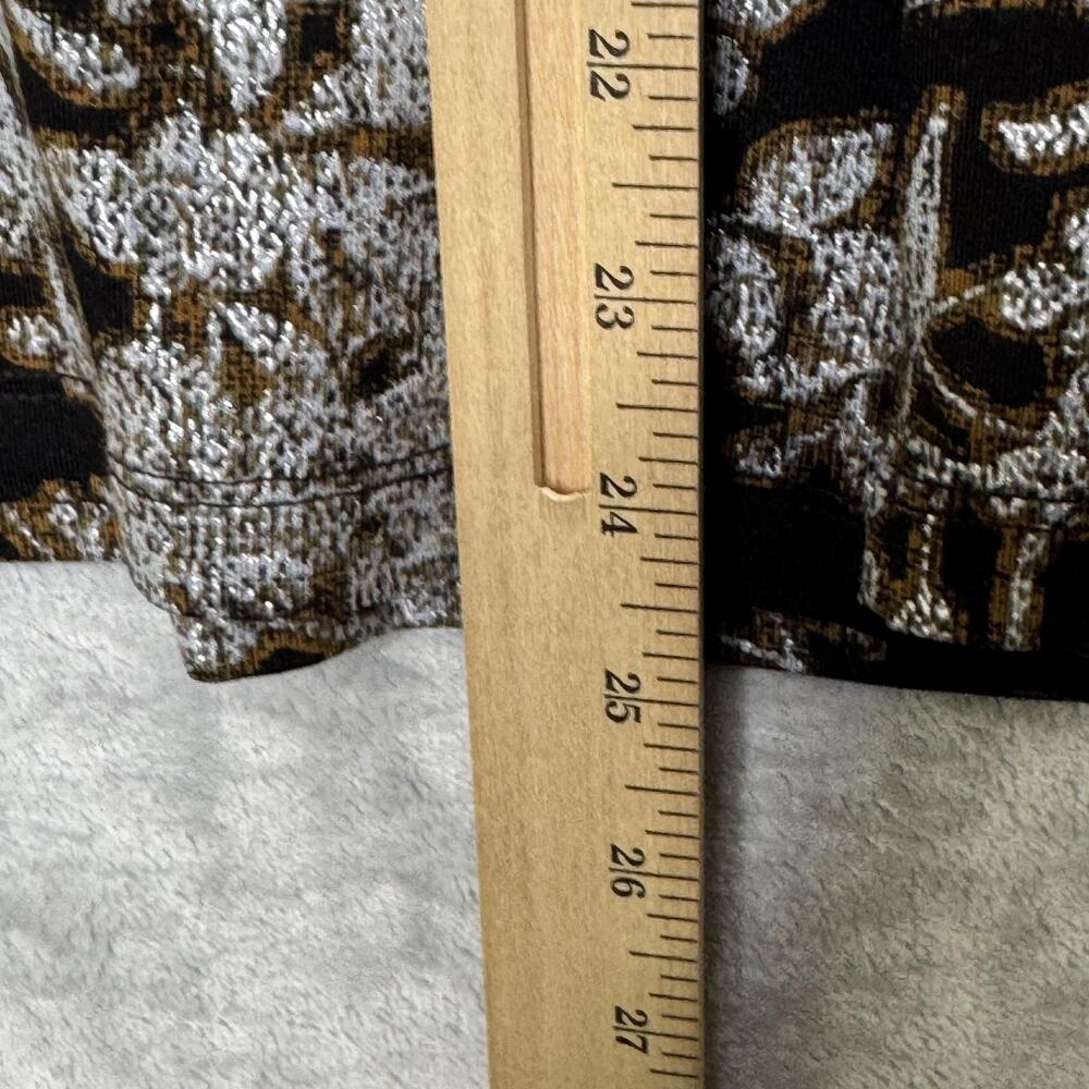 Chico's Shirt Womens M Black Floral Mock Neck Long Sleeve Stretch Knit Shimmer - Picture 9 of 9